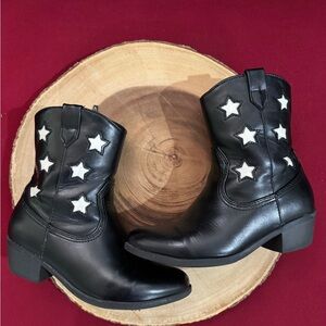 Black Boots with White Star Appliqués
